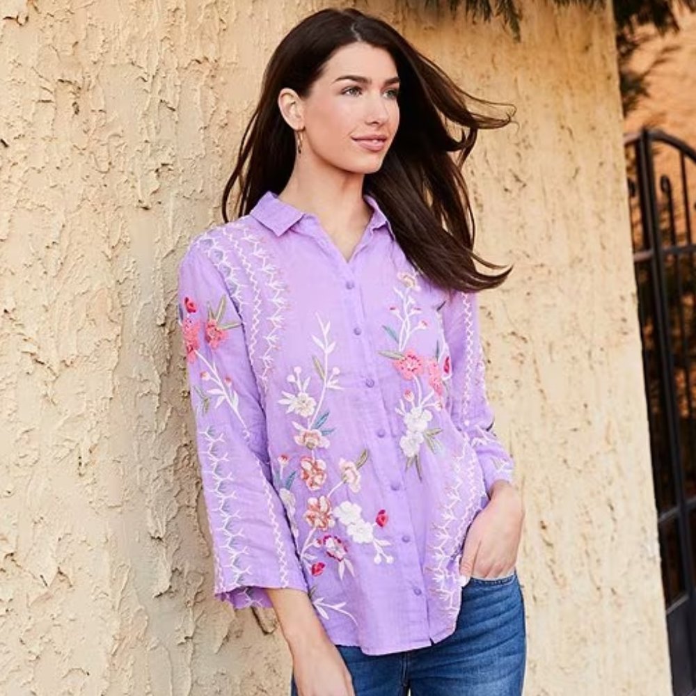 Johnny Was Cherri Kimono Sleeve Shirt Top Purple Small